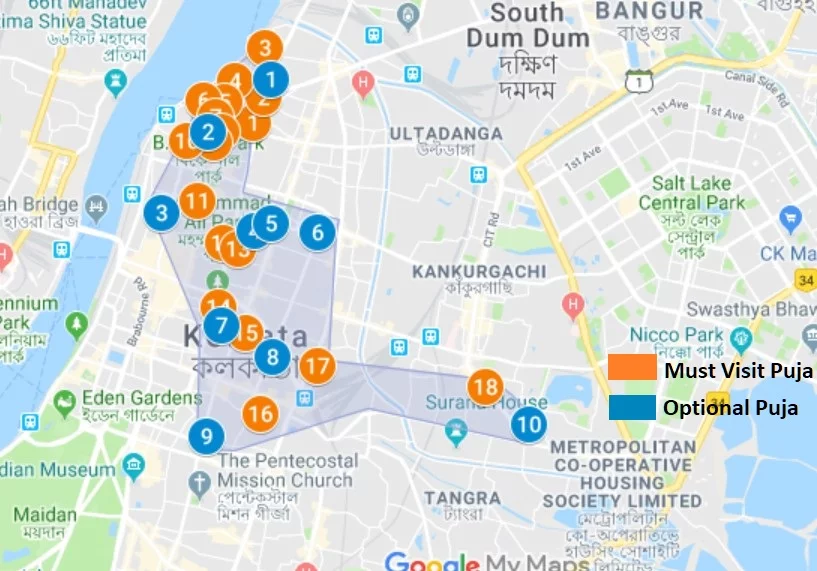 North Kolkata Durga Puja Map Day 2