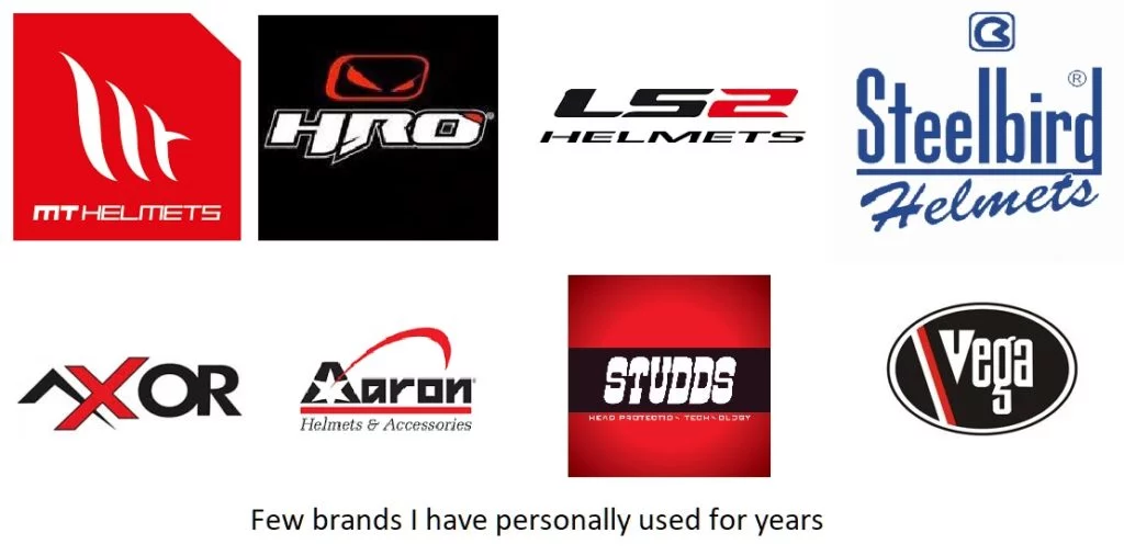 Helmet brands I have used so far