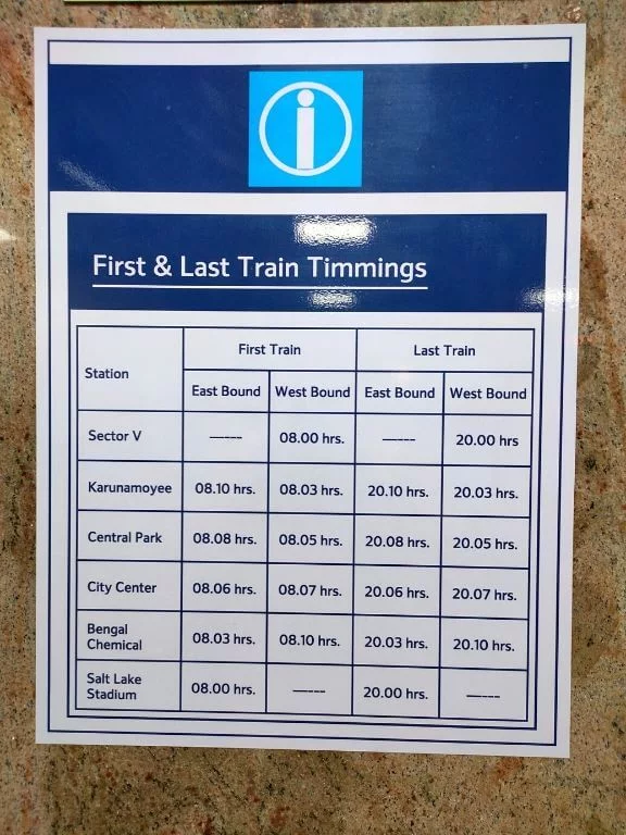 Kolkata East West Metro Time Table