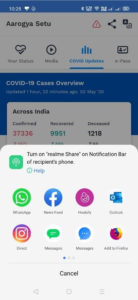 Aarogya Setu App Share options
