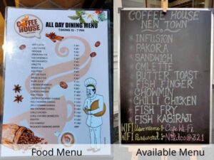 Food Menu, Coffee House New Town